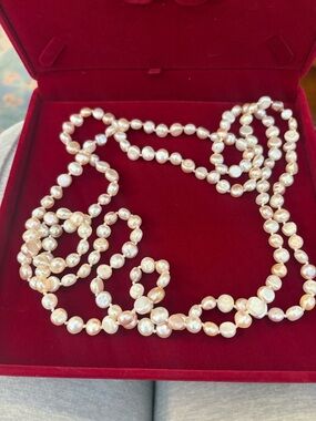 Classic Freshwater Pearl Strand Rope Necklace - White and Pink Pearls